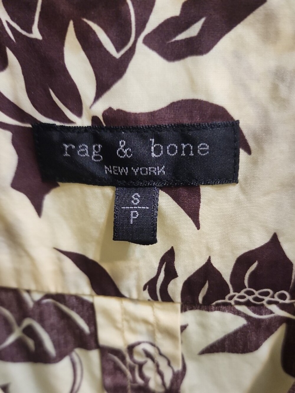 rag & bone Junie Zip Shirt Pale Yellow with Brown Floral Print Size Small - Picture 2 of 8